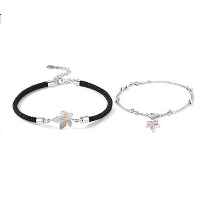New Maple Leaf Couple Bracelet for Boys and Girls, Double-layer Niche Design, Couple Black Woven Hand Rope