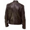 Mens Motorcycle Leather Jacket Slim Fit Short-Coat Lapel PU Jackets Autumn Zipper Stand Windproof Leather Coat