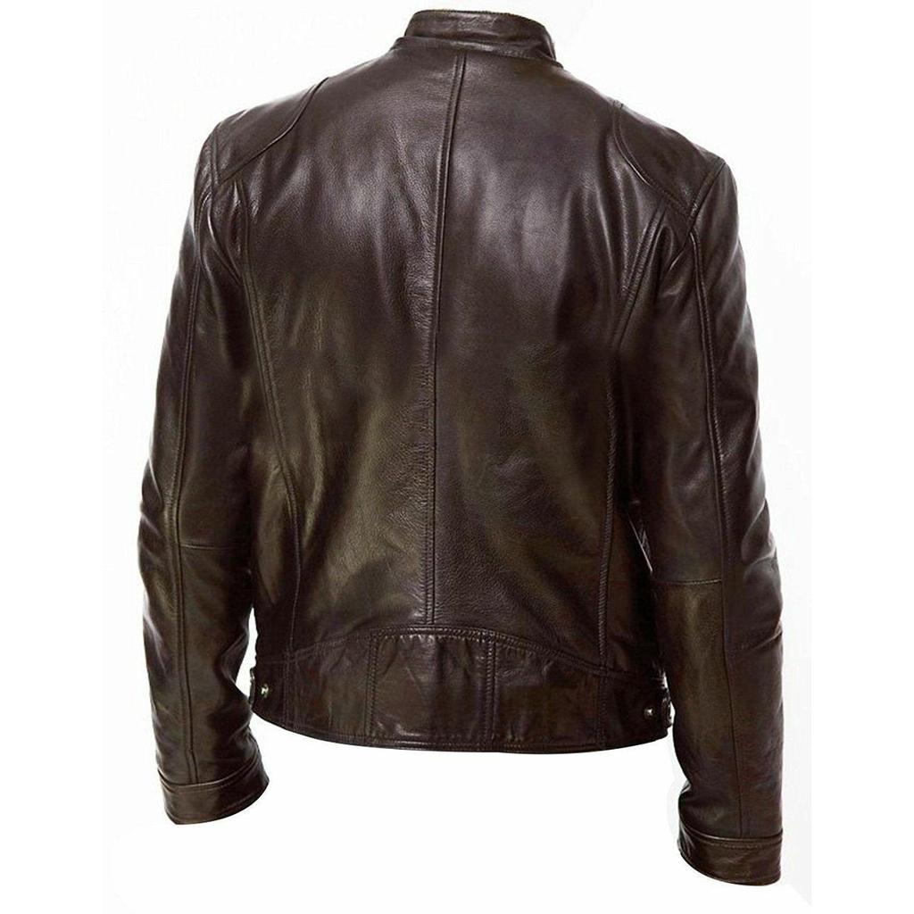 Mens Motorcycle Leather Jacket Slim Fit Short-Coat Lapel PU Jackets Autumn Zipper Stand Windproof Leather Coat