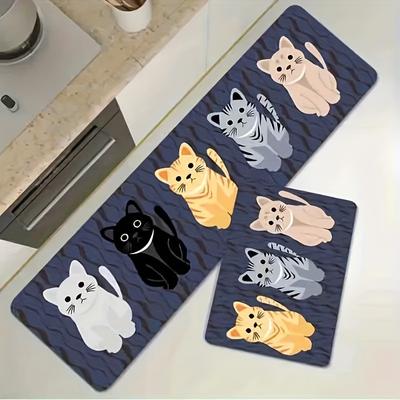 Tapis de cuisine anti-fatigue, 1 pièce, chat mignon, imperméable, antidérapant, épais, rembourré, robuste, confortable, debout pour la cuisine