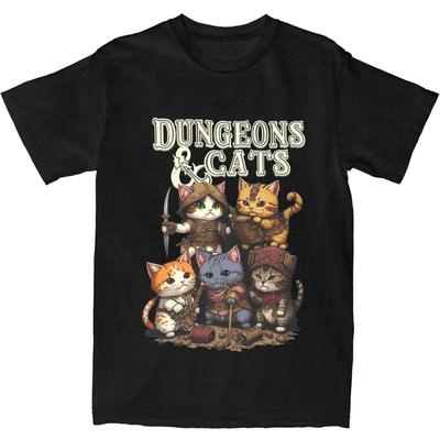 Men Women's Dungeon Dragon Cats T Shirt Apparel Kawaii Cat Pure Cotton T-shirt Clothing Funny Tee Shirt All Seasons