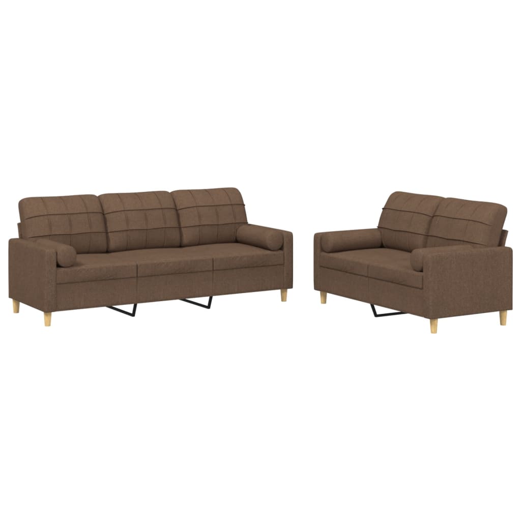 2 Piece Sofa Set with Cushions Brown Fabric