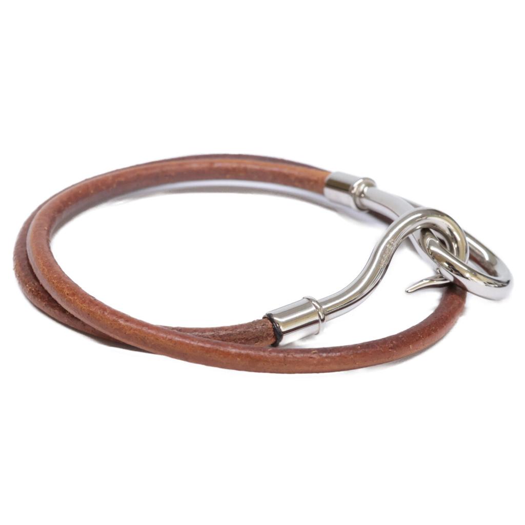 HERMES Leather Jumbo Bracelet Brown / SilverUsed