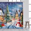 Christmas Shower Curtains Cute Snowman Santa Claus Xmas Tree Winter Town Street Landscape Bath Curtain Home Bathroom Decor Set