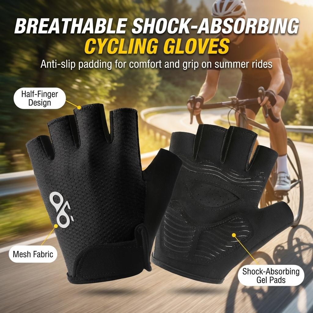 Cycling Gloves Silicone Pad Adjustable Tightness Comfortable Half Finger Gloves for Road Bike Unisex Sports Gloves