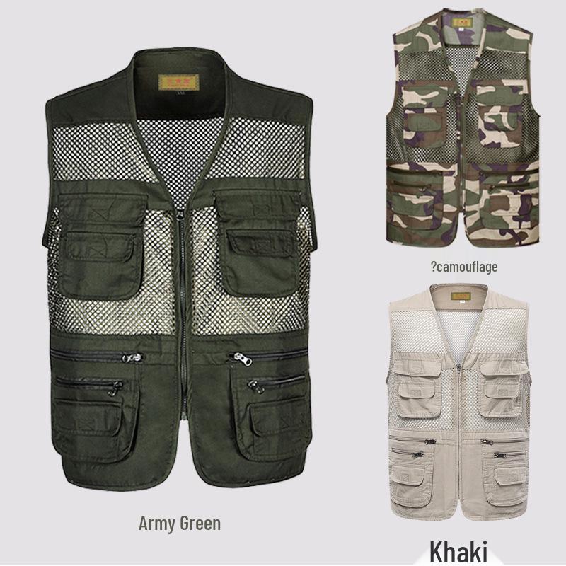 Gilet a Rete Multi-tasche Traspirante Estivo da Uomo - Taglie Forti, Giacca Senza Maniche per Pesca e Fotografia