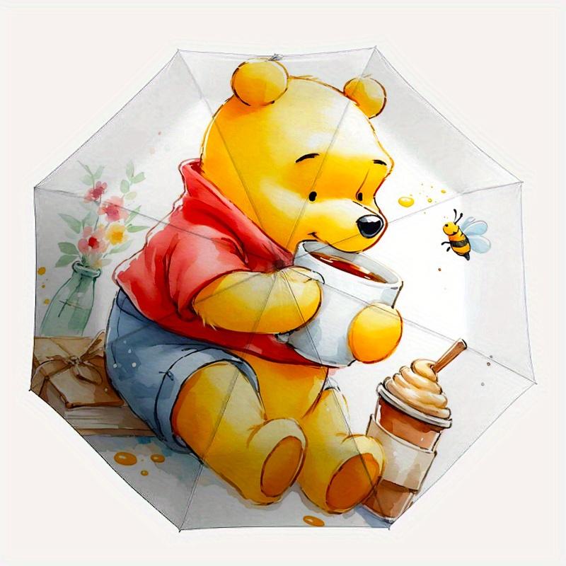 Winnie the Pooh, Ombrello Automatico Apri e Chiudi al Miele - Ombrello Pieghevole Portatile a 8 Stecche con Manico in Plastica, Adatto per il Tempo Libero a
