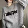 Lazy high-end sweater women's autumn and winter new loose fashion crew neck letter knitted sweater