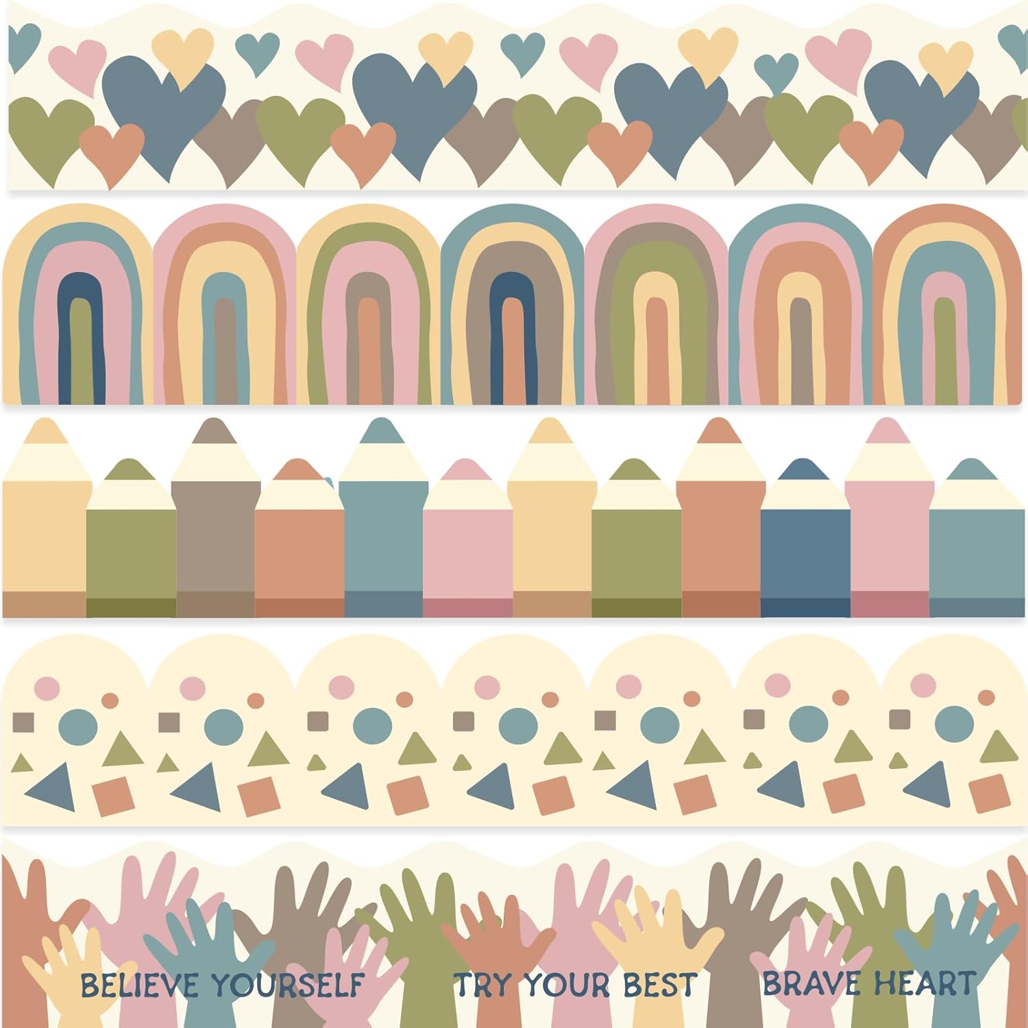 Рамки для доски объявлений в классе, Бохо стикеры для доски, Цветные сердца, Радуга, Декорации для доски объявлений с фестончатым краем для доски, мелового доски, стен,