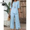 Women's Asymmetrical Top and Wide-leg Pants Set