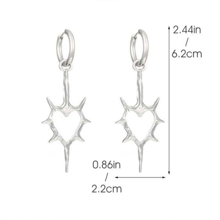 Openwork Thorn Heart Stainless Steel Couple Earrings - Men's & Women's High-End Style