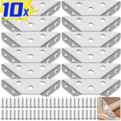 10/1Sets Universal Stainless Steel Corner Bracket Furniture Corner Connector Cabinet Table Chair Drawer Corner Brace with Screw