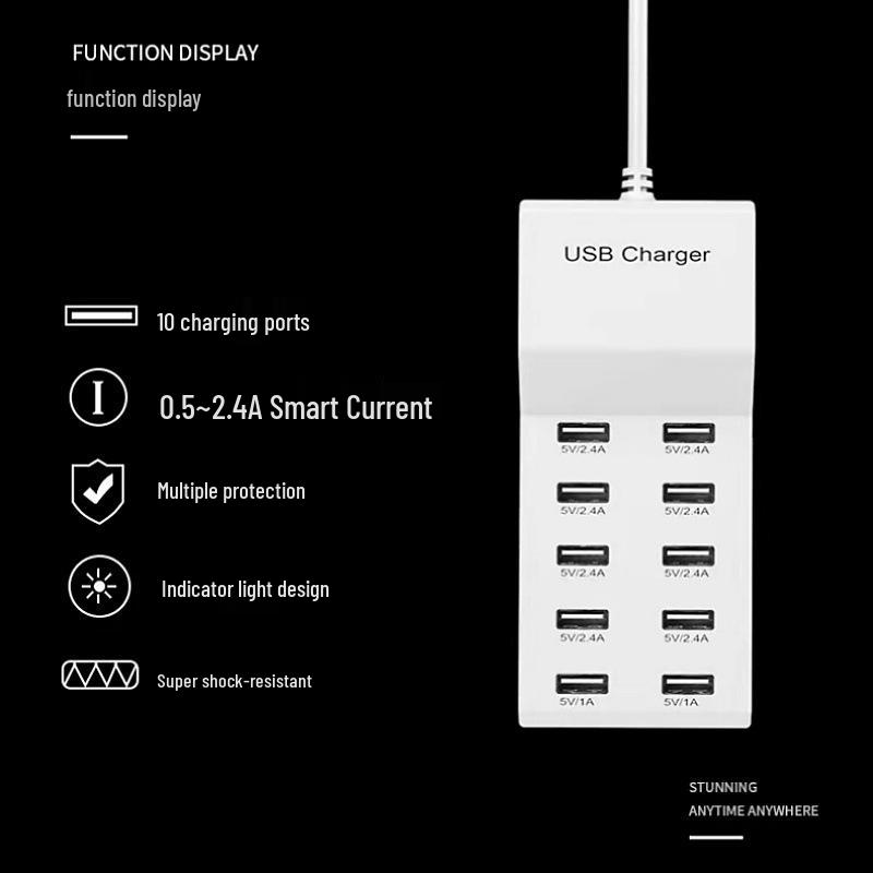Multi-Port USB Charger: 10-Port Fast Charging Universal 5V Phone Charger
