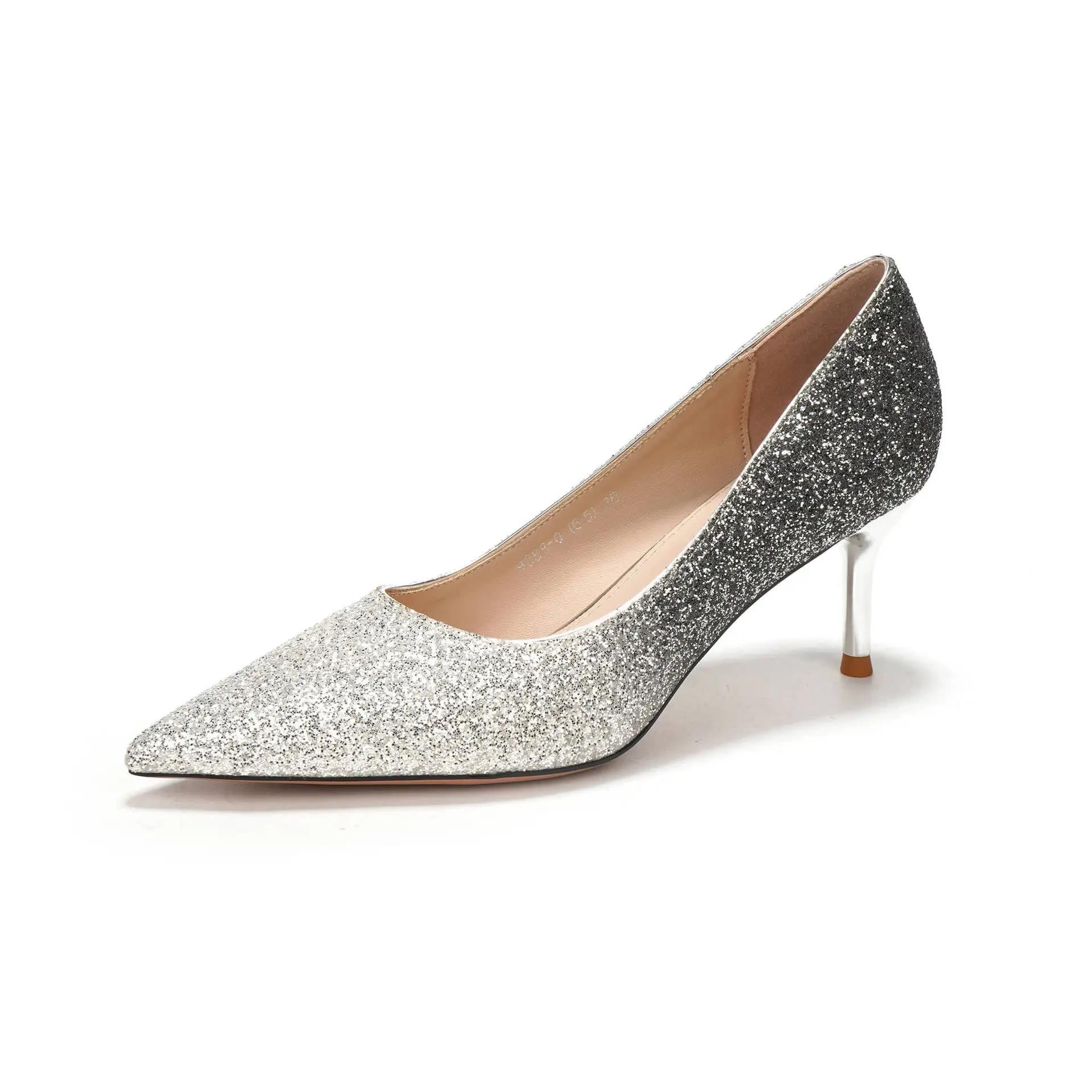 

Осенние роскошные женские туфли-лодочки с острым носком и неглубоким вырезом, расшитые блестками, на шпильках, на высоком каблуке, одинарные туфли для банкета и свадьбы 40