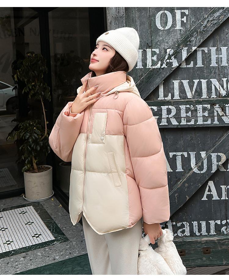 Colorblock Hooded College-style Short Cotton-padded Coat Basic Jacket