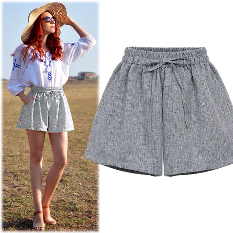 

Fashion Style plus Size Women s 100.00kg Elastic Waist Shorts Grey XL