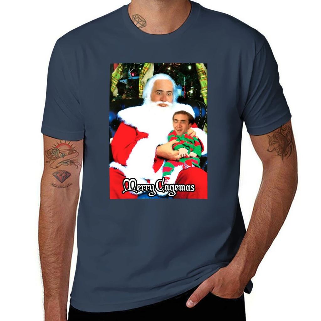 Merry Cagemas Santa Knee Nicolas Cage Christmas Tshirt Big And Tall Casual Tshirt