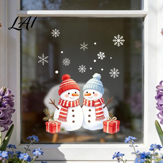 Creative Christmas Gift Ideas Snowman Static Glass Sticker PVC Waterproof Window Decals for Holiday Atmosphere Home Accents Decoration Snowflake