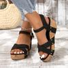 Platform women's sandals summer new large size fish mouth rivet buckle muffin women's shoes