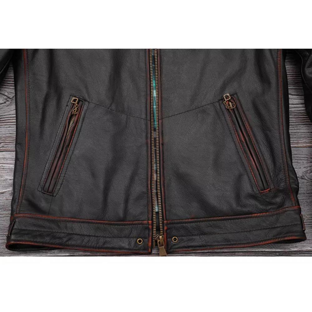 Chinese Size Genuine Cowhide Leather Men Leather Jacket Jackets Hand Edged Coat Men Leather Jacket Autumn