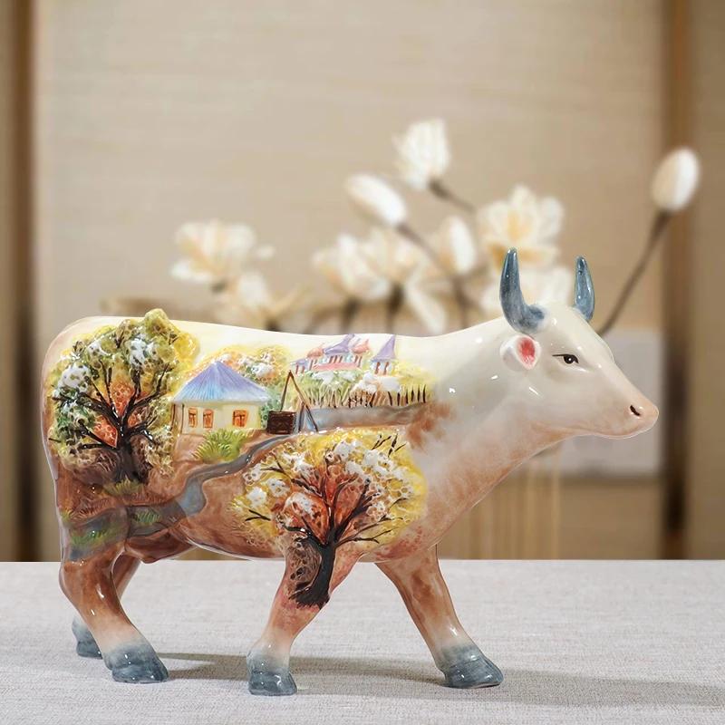 Hand-painted 3D Ceramic Cow Furnishings Bullish Ceramic Decorations American Country Style Home Accessories Exquisite Gifts