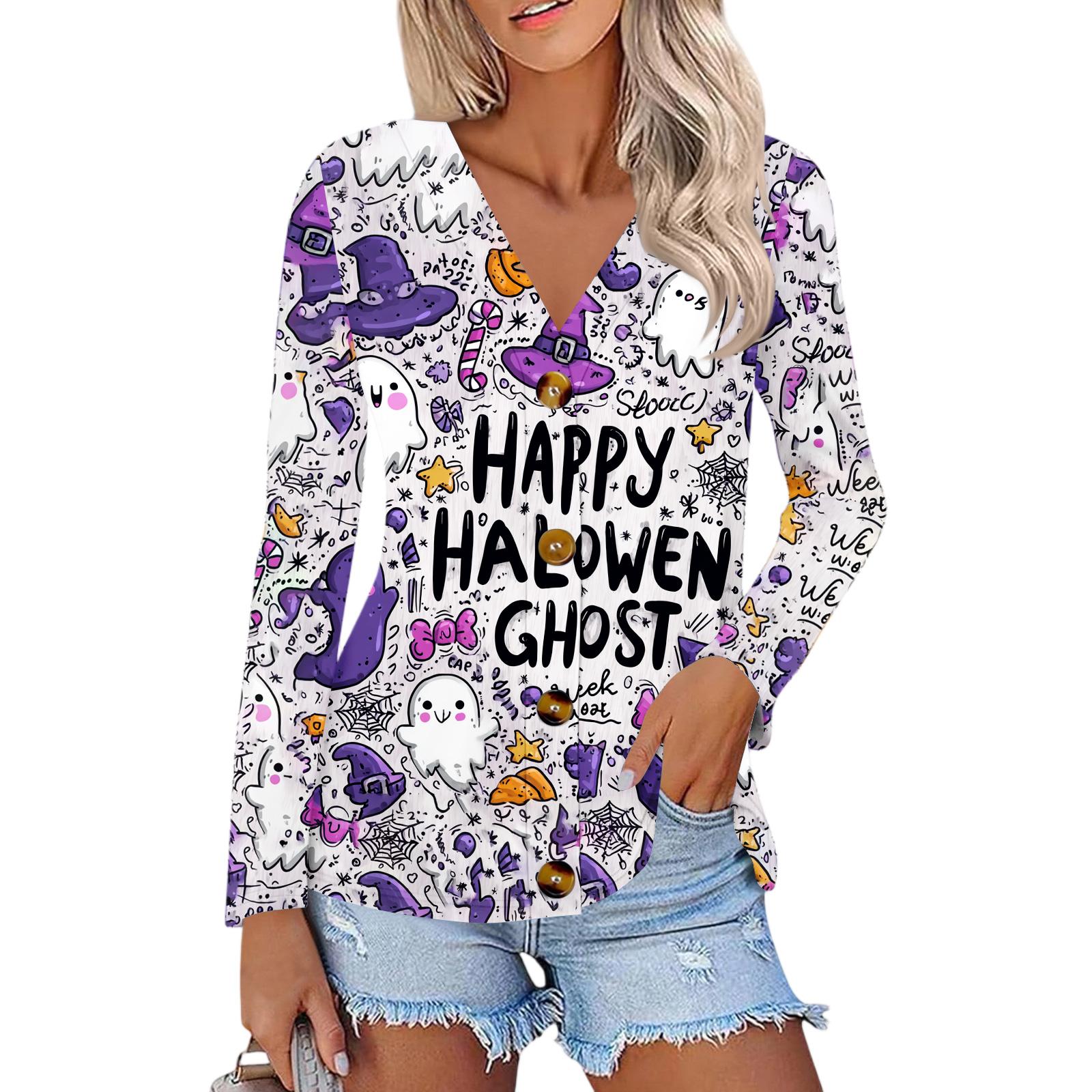 

Женская модная и повседневная рубашка на пуговицах с принтом на Хэллоуин, топ с длинными рукавами M