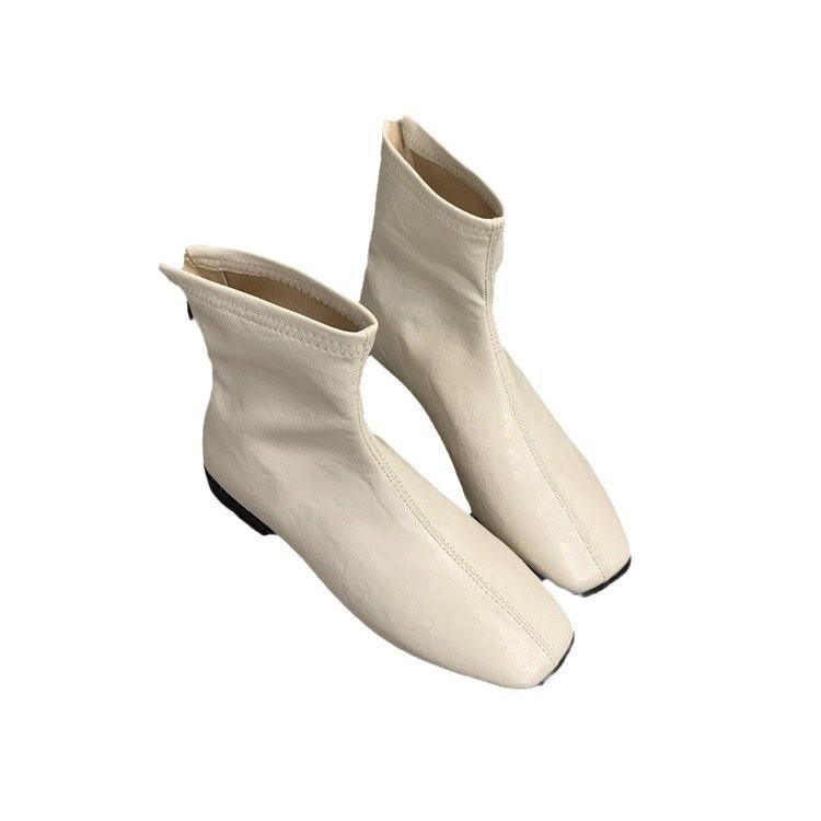 Retro square head foreign style small short boots women's autumn and winter new soft leather thin boots rear zipper short Martin boots single boots