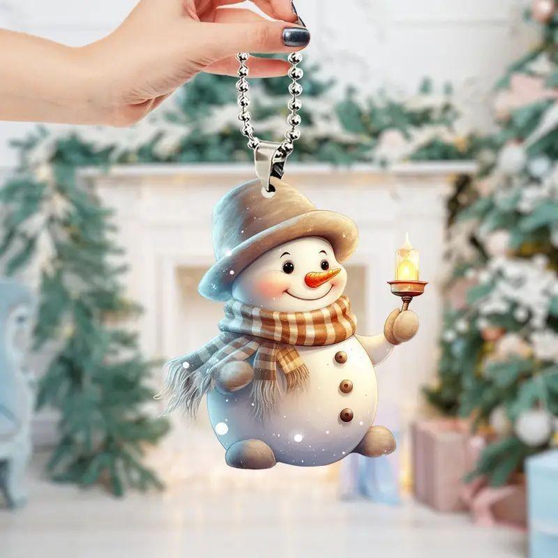 Handheld Cute Candle Snowman Pattern Acrylic Pendant For Decoration Christmas
