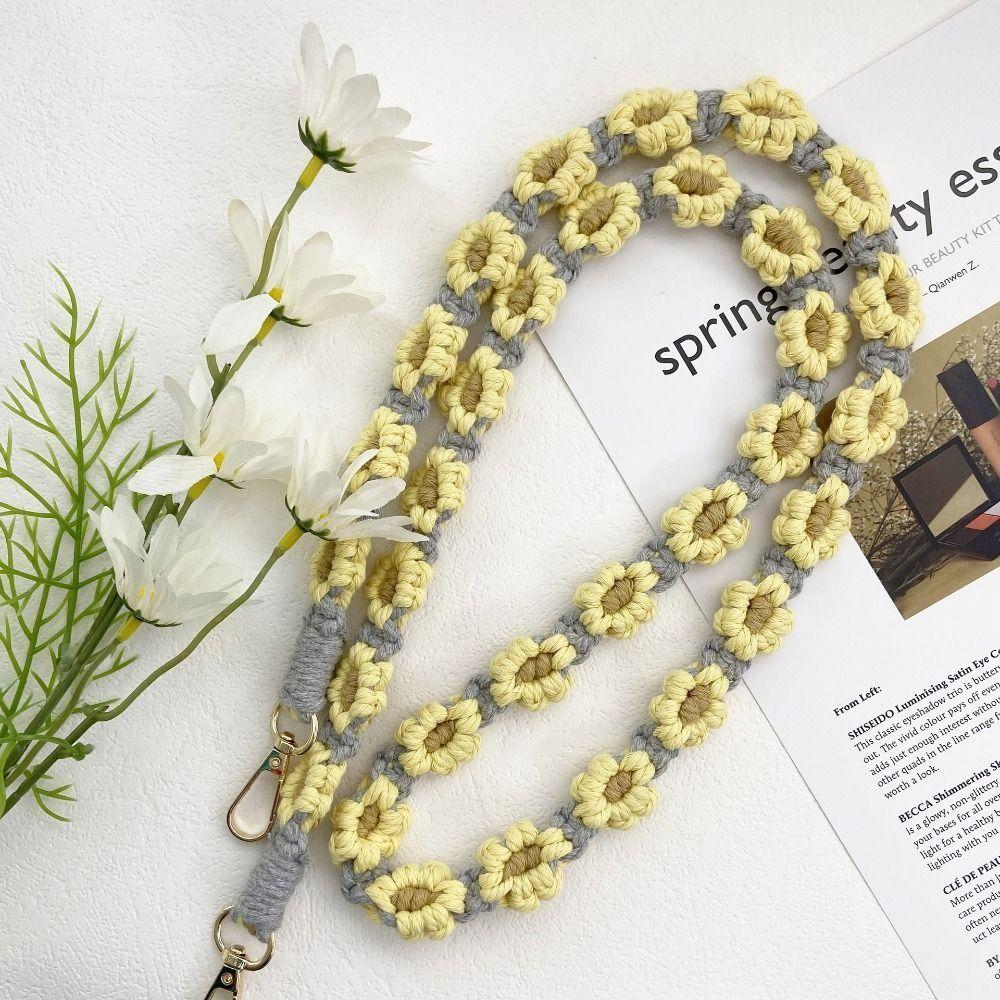 Handmade Daisy Flower Macrame Keychain Cute Bags Handle Chain Mobile Phone Charm Mobile Phone