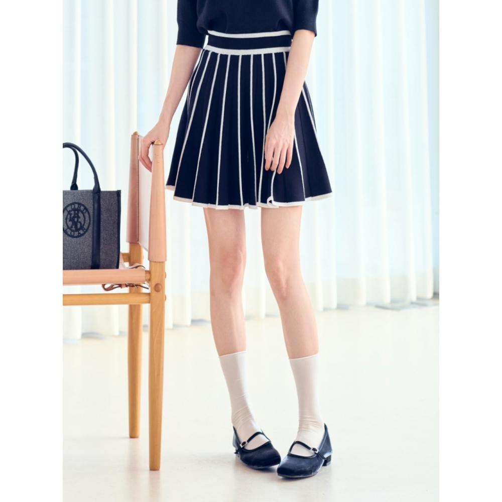 

LORDLOAR Pleated Color Matching Knit Skirt BLACK