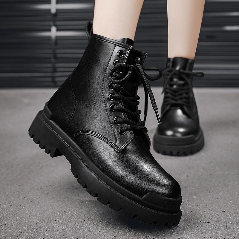 Genuine Leather 35~45 Thick-soled Boots Men Women Short Boots Winter Casual Rubber Shoes Fashion High-top 8 Holes Couple Boots
