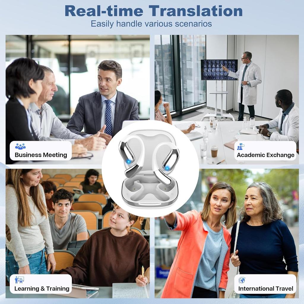 Kabellose Ohrhörer Echtzeit-KI-Übersetzung Ohrhörer 144 Sprachen Übersetzer Kopfhörer, KI Kabellose Bluetooth 5.4 Kopfhörer Übersetzungs-Headsets
