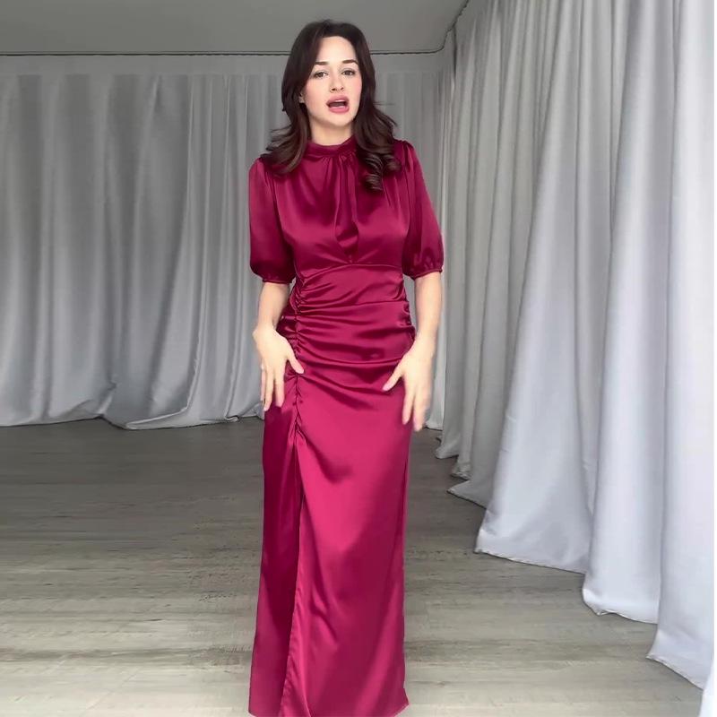 Verano 2024 Vestido Elegante con Abertura Sexy Adelgazante Europeo y Americano para Mujer