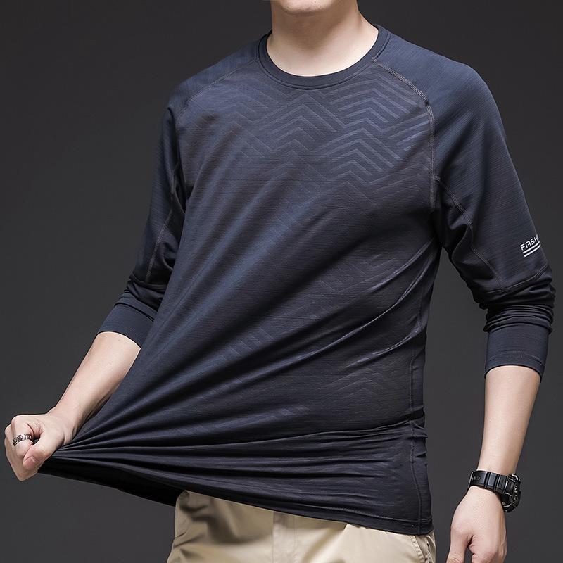 Men's Long-Sleeve Ice Silk Stretch Sports T-Shirt for Spring/Summer Fitness and Casual Wear