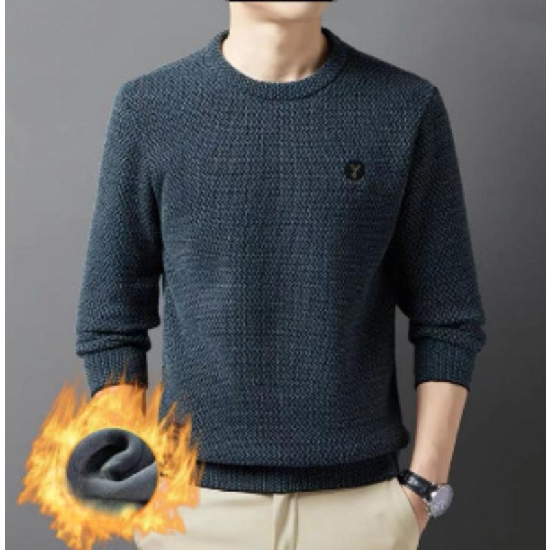 Зимний новый плюшевый свитер мужской круглый вырез повседневный модный вязаный свитер — фото 3