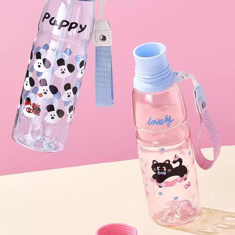 Cartoon Portable Water Bottle Plastic Drinking Cup Sports Fitness Cup  For Travel Summer Outdoor