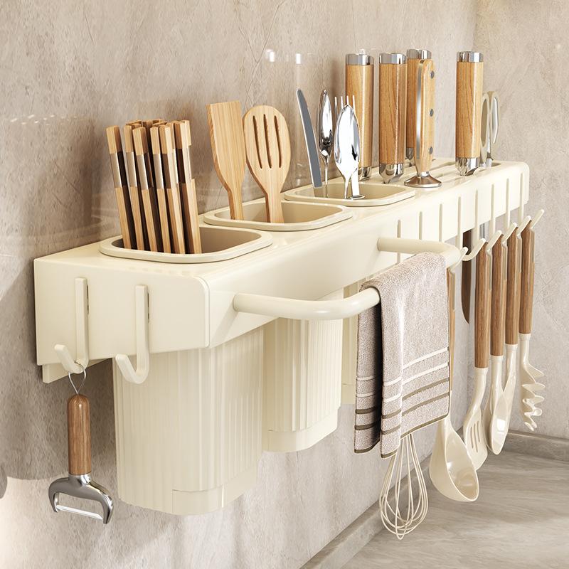 Wall Mounted Kitchen Knife Holder No Drill Multifunctional Storage Rack for Utensils and Chopsticks