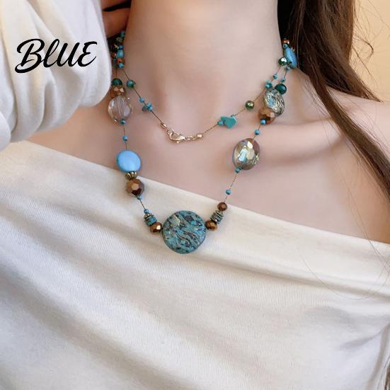 Choker Necklace Vintage Beaded with Colorful Stones Friendly To Stone