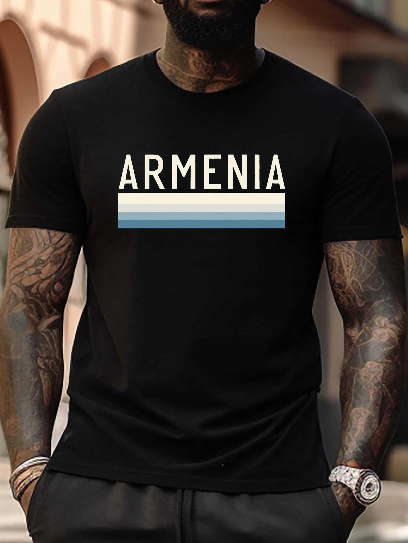 Bold Armenia Typography with Parallel Lines Plus Size T-shirt M