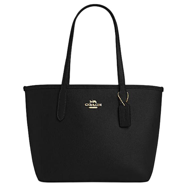 Coach City 23 Metal Logo Buckle Closure Leather Tote Bag Women Tote Bags Black CT859-IMBLK