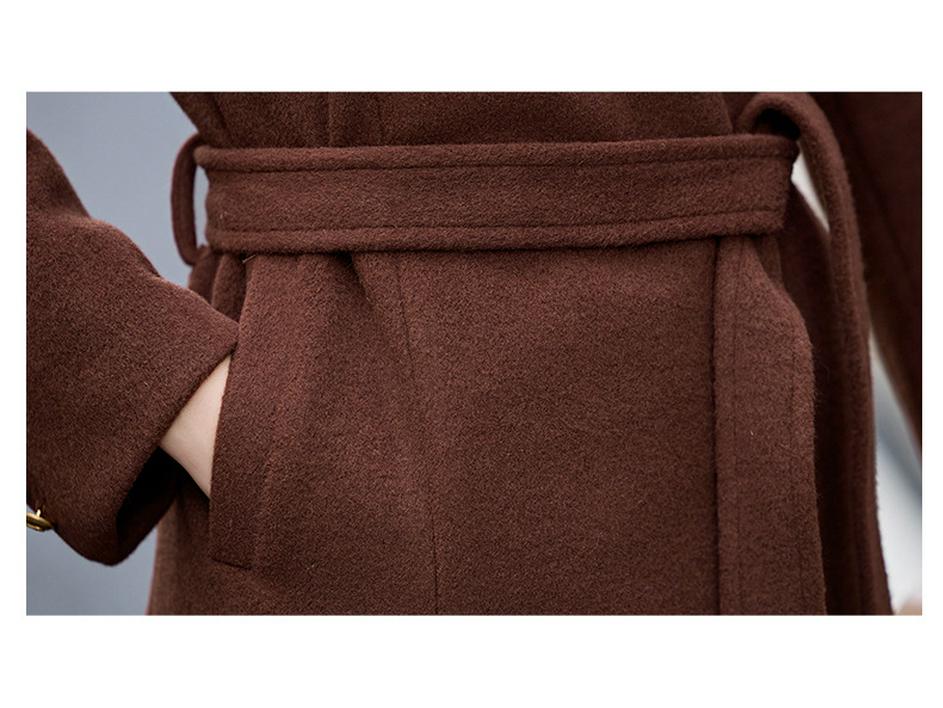 Women's Extra Long Wool Coat with Tie - Autumn/Winter Korean Fashion, Lapel Design (HR1018)