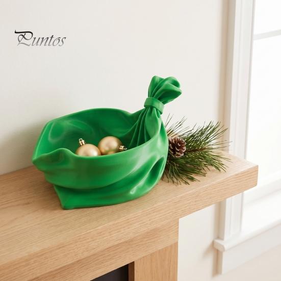 Colorful Holiday Decoration 3D Printed Gift Bag Shaped Storage Tray, Pleated Catchall Bowl for Candy, Versatile Desk Accessory Festive Table