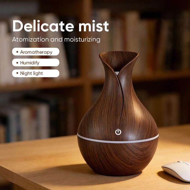 Easy Clean Wood Grain Humidifier Aromatherapy Diffuser 7 Color LED Mist Air Purifier for Daily Home Use