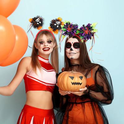 Halloween Headband Pumpkin Spider Tassel Women Headpiece Spooky Skeleton Ribbon Headwear Cosplay Accessory Party Supplies