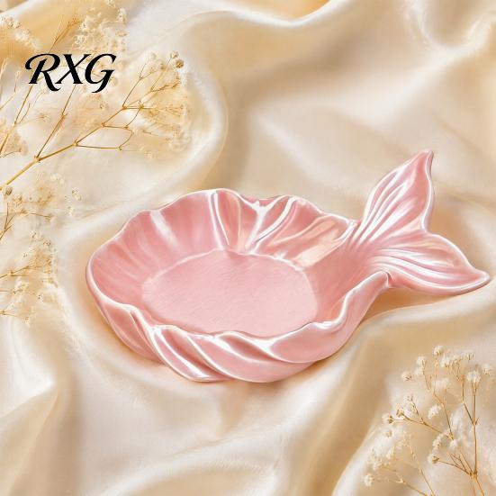 Jewelry Organizer Tray Fishtail Storage Tray, Large Capacity Groove Design, Pearlescent Pink Dish 3D Printing Desktop Ornament, for Rings And