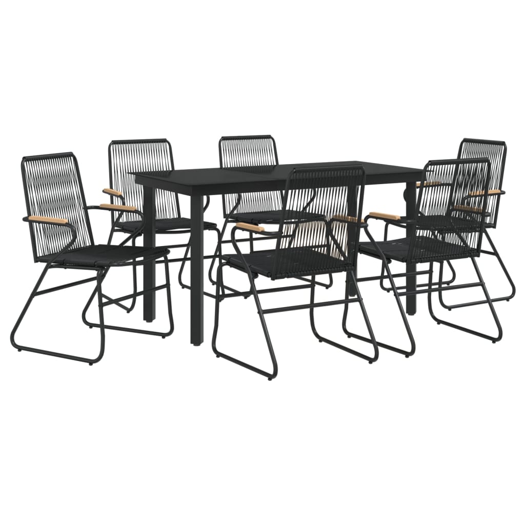 7 Piece Outdoor Dining Set Black PVC Rattan