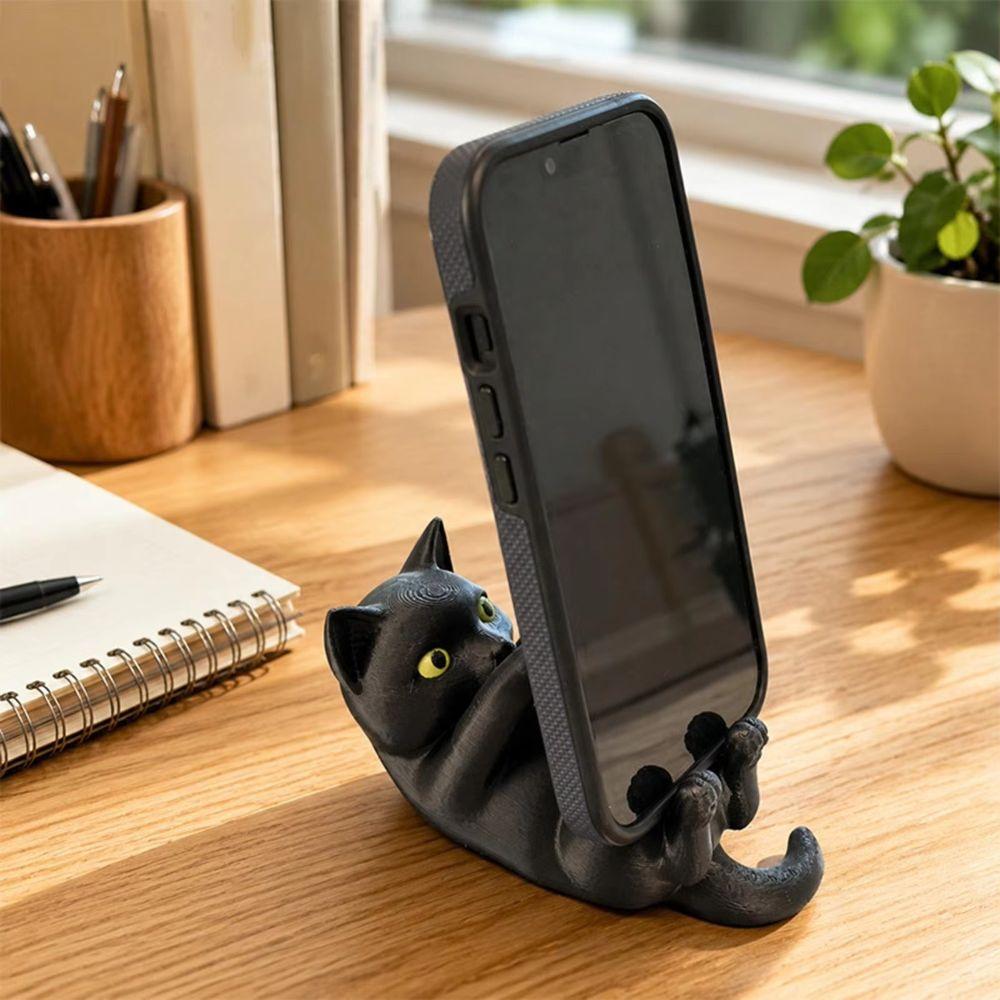 Kitten-Shaped 3D Printed Phone Stand Black Cat Desktop Phone Holder Home Study Bedroom