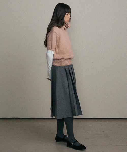 Lingseoul Wool Pintuck Skirt-Gray
