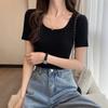 Fashion Ice Silk Short Sleeved Knitted Women's T-shirt Spring Summer New Slim Fit Thin Pullover Bottomed Sweater Women's Short Top Women's Clothing