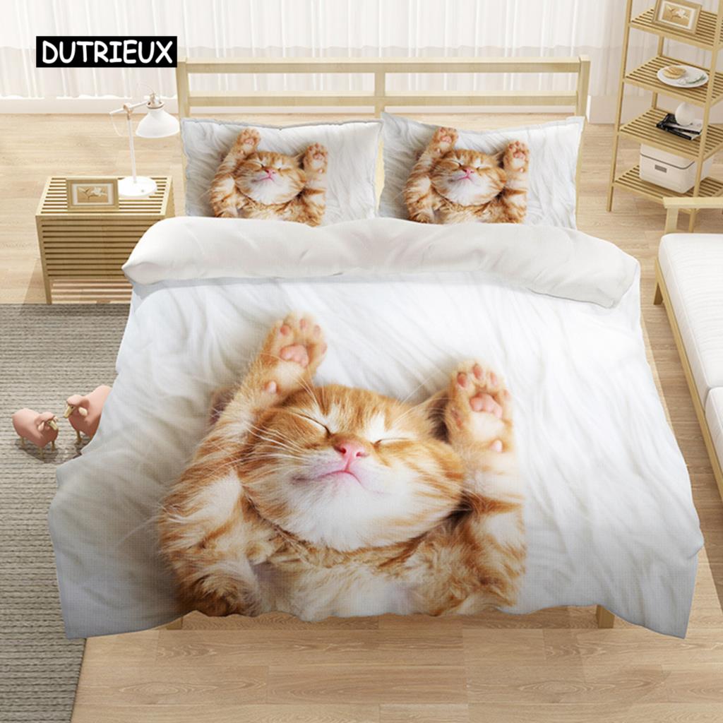 Liebliches Haustier Katzenbettwäsche-Set, Tierdruck Bettbezüge Einzel Doppel King Queen Größe Bettdeckenbezug, Kätzchenmuster Steppdeckenbezug